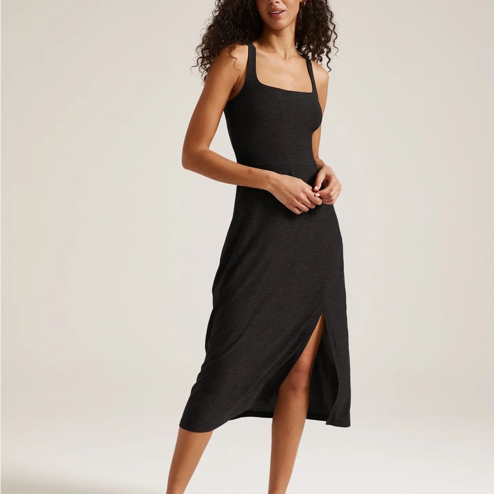 Beyond Yoga Featherweight Square Neck Slit Midi Dress